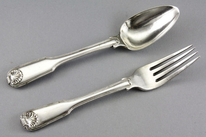 Chinese Export Silver Dessert Spoon and Fork - Canton